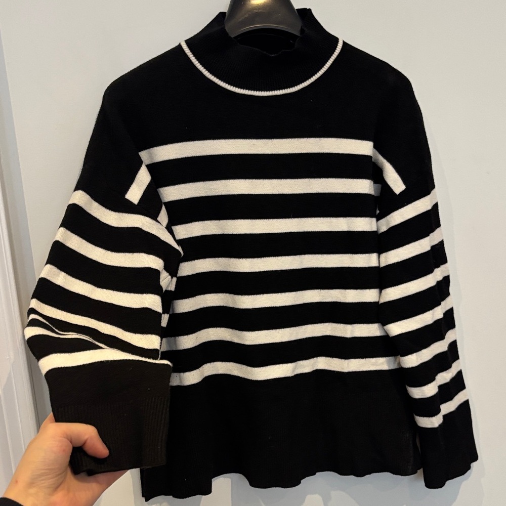 Cynthia Rowley Black and White Striped Turtleneck Sweater set with pants